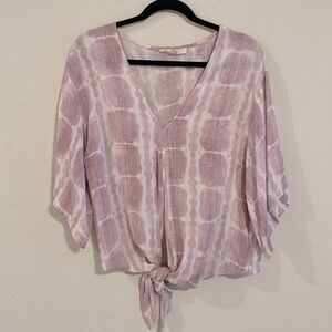 Love Stitch Women’s Tunic Top Pink & White Tie Dye Bohemian Coastal